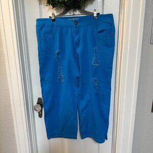 Emperial NWOT Bright Blue Wide Leg Women's Capris w/Distressed Design-Size 18